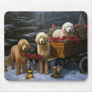 Goldendoodle Snowy Sleigh Christmas Decor Mouse Pad