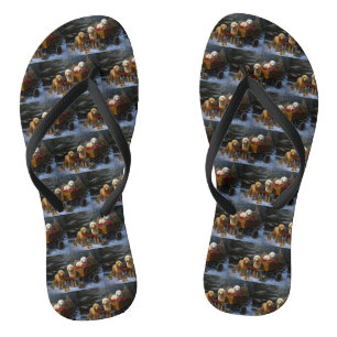 Goldendoodle Snowy Sleigh Christmas Decor Thongs