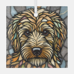 Goldendoodle "Stained Glass"  Glass Tree Decoration