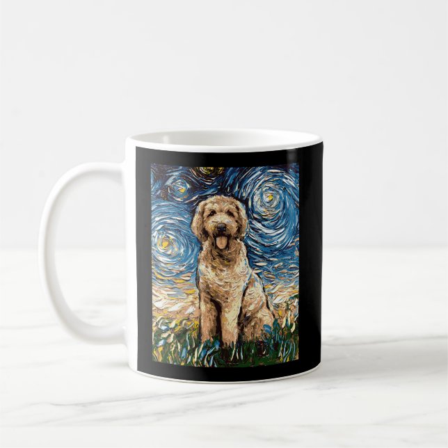Goldendoodle Starry Night Dog Art By Aja Coffee Mug (Left)