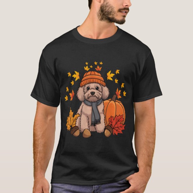 Goldendoodle Thanksgiving Pumpkin Dog Fall Leaf T-Shirt (Front)