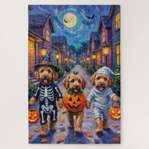 Goldendoodle Trick-or-Treating Halloween Costumes Jigsaw Puzzle