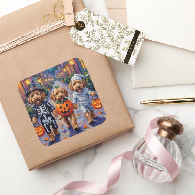Goldendoodle Trick-or-Treating Halloween Costumes Square Sticker (Gifting)
