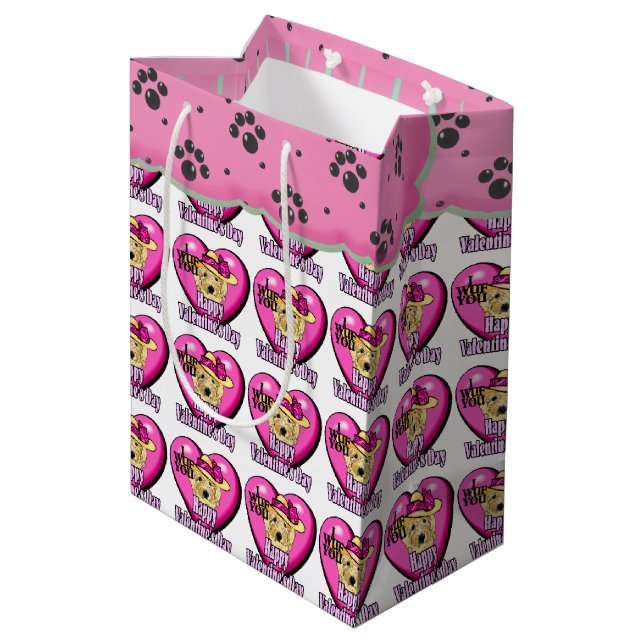 Goldendoodle Valentine's Day Medium Gift Bag (Back Angled)