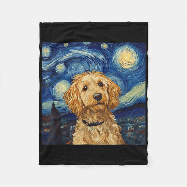 Goldendoodle Van Gogh Starry Night  Fleece Blanket (Front)