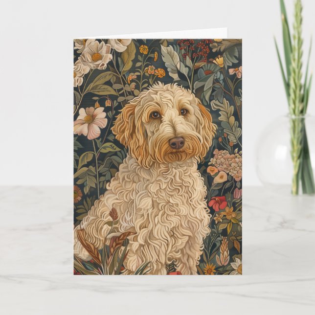 Goldendoodle William Morris Style Floral Thank You Card (Front)