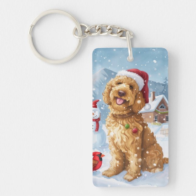 Goldendoodle Winter Wonderland Christmas Joy Key Ring (Front)