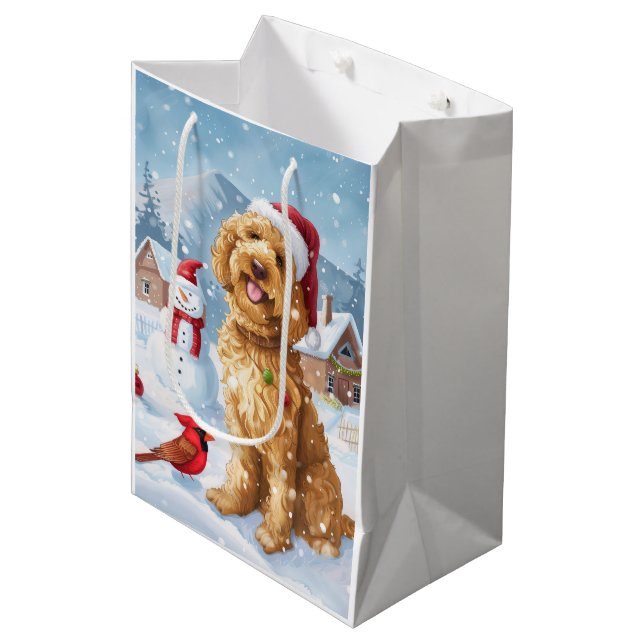 Goldendoodle Winter Wonderland Christmas Joy Medium Gift Bag (Front Angled)