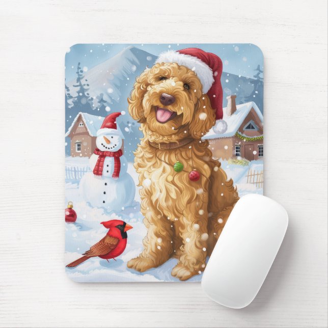 Goldendoodle Winter Wonderland Christmas Joy Mouse Pad (With Mouse)