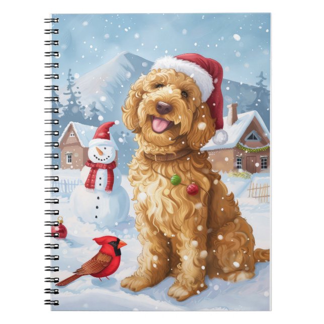 Goldendoodle Winter Wonderland Christmas Joy Notebook (Front)