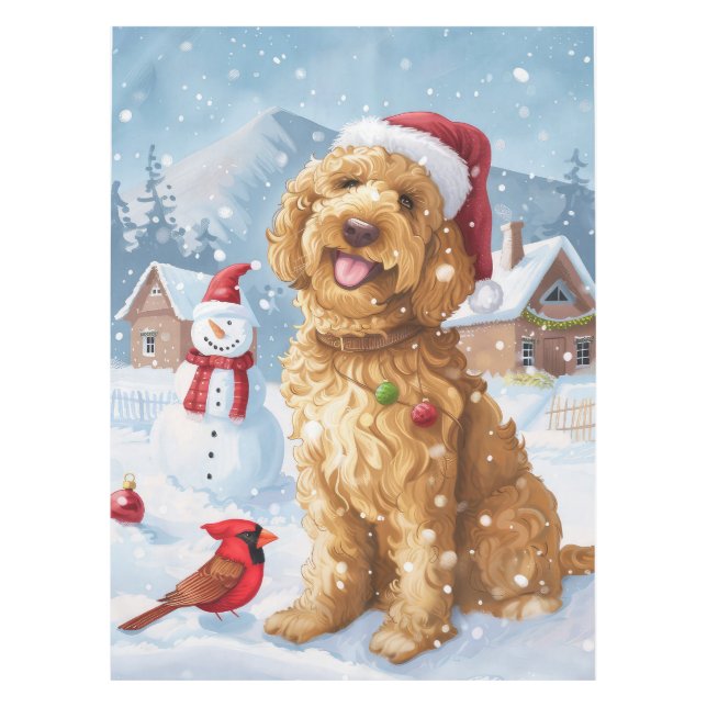 Goldendoodle Winter Wonderland Christmas Joy Tablecloth (Front)