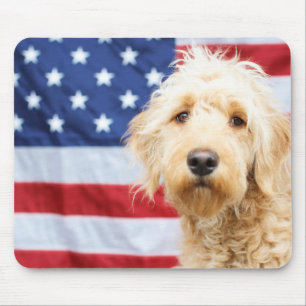 Goldendoodle With American Flag Mouse Pad
