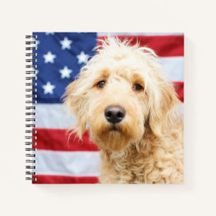 Goldendoodle With American Flag Notebook