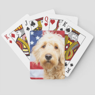 Goldendoodle With American Flag Playing Cards