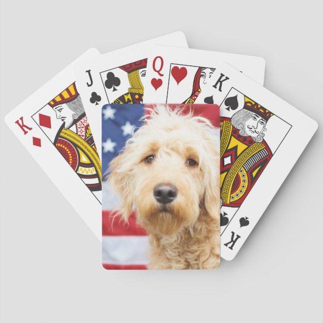 Goldendoodle With American Flag Playing Cards (Back)