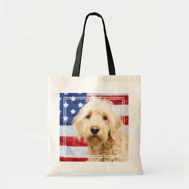 Goldendoodle With American Flag Tote Bag (Front)