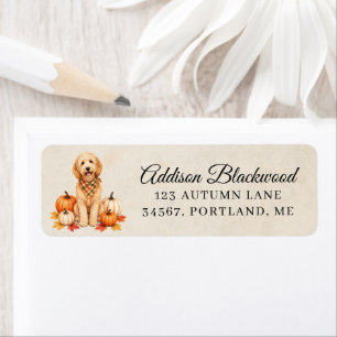 Goldendoodle with Autumn Pumpkins Return Address Label