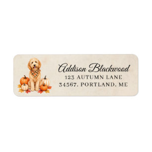 Goldendoodle with Autumn Pumpkins Return Address Label