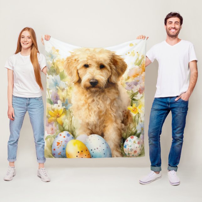 Goldendoodle with Easter Eggs Fleece Blanket (In Situ)
