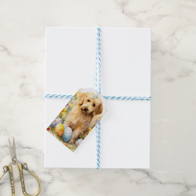 Goldendoodle with Easter Eggs Gift Tags (With Twine)