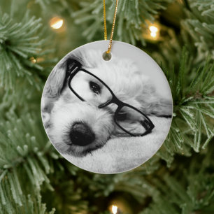 Goldendoodle With Glasses Ceramic Ornament