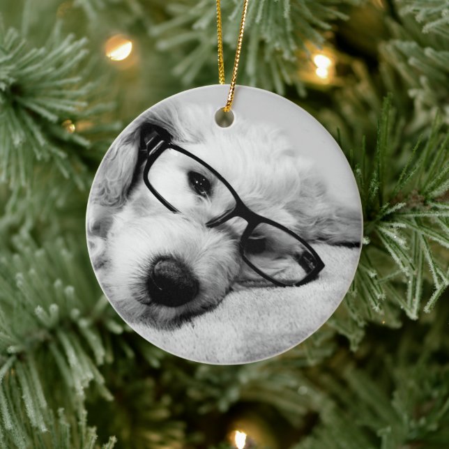 Goldendoodle With Glasses Ceramic Ornament (Tree)