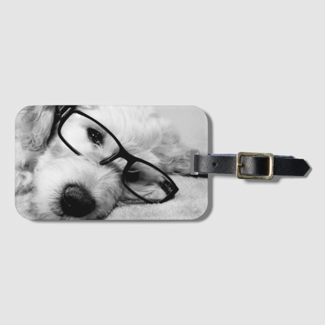 Goldendoodle With Glasses Luggage Tag (Front Horizontal)