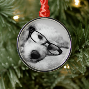 Goldendoodle With Glasses Metal Ornament