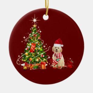 goldendoodle With Hat Scaft Christmas Ceramic Ornament