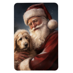 Goldendoodle With Santa Claus Festive Christmas Magnet