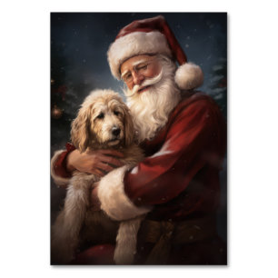 Goldendoodle With Santa Claus Festive Christmas Table Number