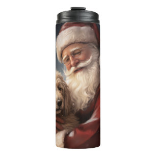 Goldendoodle With Santa Claus Festive Christmas Thermal Tumbler