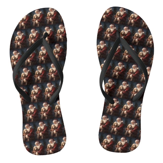 Goldendoodle With Santa Claus Festive Christmas Thongs (Footbed)