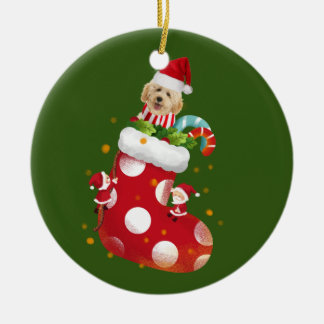 Goldendoodle With Socking Ceramic Ornament