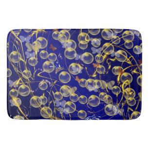 goldene blasen auf dunkel blauem untergrund bath mat