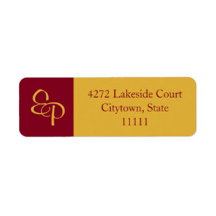 Goldenrod and Burgundy Couple Monogram Label Return Address Label