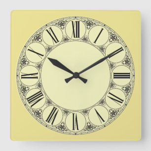 Goldenrod and Pale Yellow Fancy Roman Numeral Face Square Wall Clock