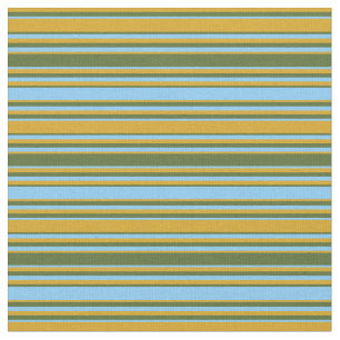 Goldenrod, Dark Olive Green & Light Sky Blue Lines Fabric