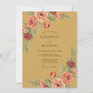 Goldenrod Painterly Floral Romance Wedding Invitation