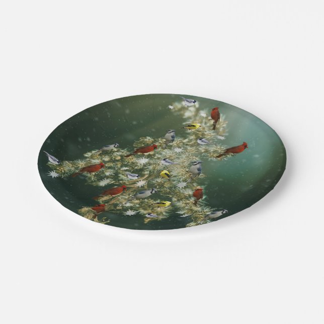Goldenrod & Songbirds Christmas Greeting Paper Plate (Angled)