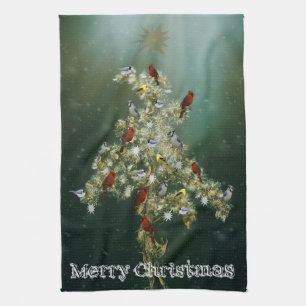 Goldenrod & Songbirds Christmas Greeting Tea Towel