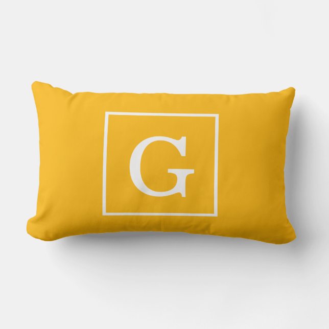 Goldenrod White Framed Initial Monogram Lumbar Cushion (Front)