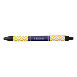 Goldenrod White LG Chevron Navy Blue Name Monogram Black Ink Pen