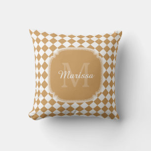 Goldenrod Yellow Chequered Monogram With Name Cushion