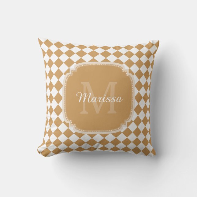 Goldenrod Yellow Chequered Monogram With Name Cushion (Front)