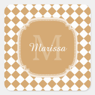 Goldenrod Yellow Chequered Monogram With Name Square Sticker