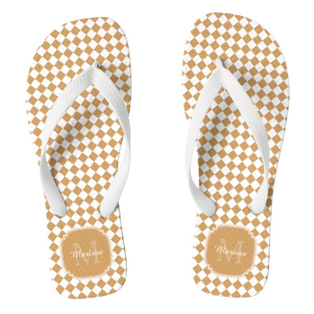 Goldenrod Yellow Chequered Monogram With Name Thongs (Footbed)