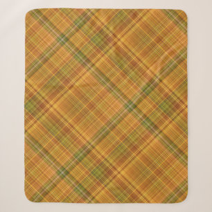 Goldenrod Yellow, Orange, and Green Plaid Sherpa Blanket