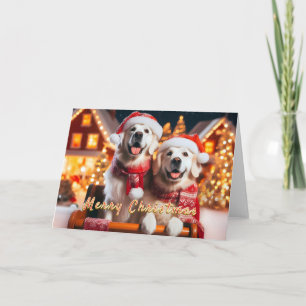 Goldens in a Sleigh Waiting for Santa Card