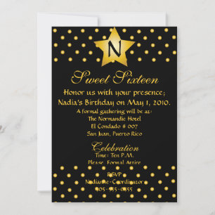 GoldenStar On Black Monogram Invitation-Cust. Invitation